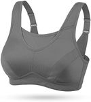 WingsLove Women's Full Coverage High Impact Wirefree Workout Non Padded Sport Bra(Grey,34C)