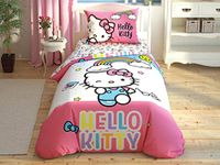 Licensed 100% Cotton 3 Pcs Twin/Single Size Duvet Cover Set Hello Kitty Rainbow (No Comforter)