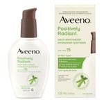 Aveeno Positively Radiant Daily Moisturizer SPF 15 - Face Lotion with Soy Formula for Dry Skin, Hypoallergenic & Oil-Free Lotion, Evens Tone & Texture, Non-Comedogenic Moisturizer for Face 120 mL