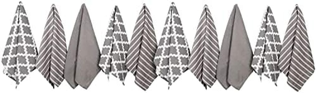 Penguin Home Premium 100% Pure Cotton Tea Towel for Kitchen, Set of 10 Kitchen Towels, Soft & Durable Kitchen Cloths Towel Set, Machine Washable, 65 x 45 cm Colour - Grey