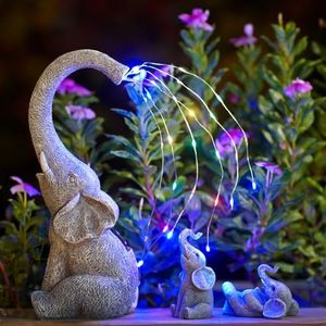 Qeeman Solar Elephant Statues for Garden Decor: Outdoor Sculptures for Lawn Ornaments - Porch Patio Balcony Front Yard Birthday Gifts for Mom Grandma Women