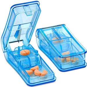 Pill Cutter - V- Grip Pill Crusher and Cutter for Vitamins, Big & Small Pills, and Medication - Transparent Pill Splitter with Pill Holder Case to Split …