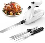 KEENSTAR Electric Knife for Carving Meat, Turkey, Bread, 150W Electric Knife Set with 2 Serrated Stainless Steel Blades & Serving Fork for Slicing Poultry, Ham & More, Ergonomic Handle & Safety Lock