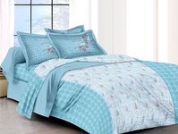 IVAZA 100% Cotton Queen Size Bedsheet for Double Bed, 1 Cotton Bed Sheet Double Bed (90 X 100 Inches) with 2 Embroidery Pillow Covers Frill | 200 TC Bed Sheet Double Bed Aqua