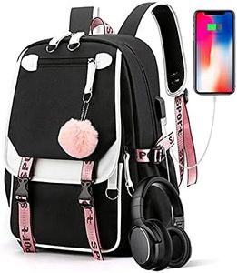 Kids Backpacks For Teen Girls With USB Port, cute green backpack Can Hold 15.6in Notebook,Tablets.Girls Backpack(Black)