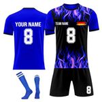 Personalised 23/24 NO 7/10 Football Jersey Home Away Soccer Jersey for Football Party Gift Boy Football Kits Your own Football Training Set Blue