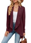 LAOLASI Women's Lightweight Open Front Cardigan Casual Soft Long Sleeve Floral Knit Cardigans Draped,Wine Red,XXL