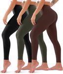 3 Pack High Waisted Leggings for Women No See Through Yoga Pants Tummy Control Leggings for Workout Running Buttery Soft, 09 Black/Green/Brown, Small-Medium