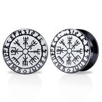 POBAISITER 1 Pair Acrylic Solid Screw On Ear Plugs Tunnels Scandinavian Norse Viking Symbol Epoxy Vegvisir Allergy Free 2g - 1 Inch Stretcher Art Color Drawing For Women For Men Body Piercing Jewelry