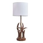 MiniSun Intertwined Caribou Antler Design Table Lamp in a Natural Rustic Finish with a White Drum Shade - Complete with a 4w LED Bulb [3000K Warm White]