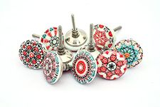 JGARTS Pink 10 x Mix Vintage Look Flower Ceramic Knobs Door Handle Cabinet Drawer Cupboard Pull Mandala Xfer New (10)