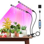 Garpsen Grow Lights for Indoor Plants, 40 LEDs Full Spectrum Led Grow Light, 2 Heads Clip Plant Light for Seedings, with Auto ON/Off 6/12/16H Timer, 5 Dimmable Levels (460nm/660nm/3000K)