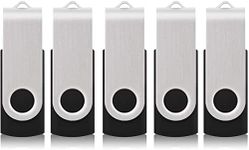 RAOYI 5 Pack 64GB USB Flash Drive USB 2.0 Memory Stick Swivel USB Stick 64G USB Drive Metal Cap Thumb Drive with LED Light USB Key (Black, 64GB)