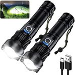 Rechargeable Flashlight 300000 Lumens: LED Flashlight Super Bright 2 PCS, 5 Modes with 12 Hours Runtime, IPX7 Waterproof Handheld Powerful Brightest Flash Light for Emerge∩cy Camping