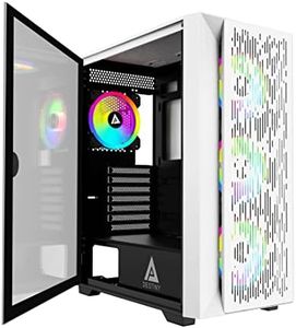 Apevia Destiny-Flow-WH Destiny Flow Mid Tower Gaming PC Case w/ 4X 120mm ARGB Fans, 366 RGB Light Modes, 1x Metal Flow Front Panel, 1x Door Swivel Style Magnetic Glass Side Panel, 2X USB3.0, White