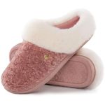 HomeTop Women's Comfy Clog Slippers Soft Warm Non-slip Indoor House Shoes with Fuzzy Collar Blush Pink, 9-10 US