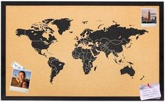 Sunnydaze World Map Cork Board with Push Pins - 35.5" W x 23.75" H Cork World Map Pin Board for Wall