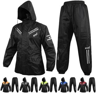 BYKR Waterproof Outdoors Motorcycle Rain Suits for Men & Women Cycling 2-Piece Breathable & Windproof Wet Weather Protection Motocross Rain Gear Reflective Rainwear All Sports Riding Rainsuit Black L