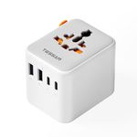 TESSAN Universal Travel Adapter, Travel Plug Adapter Worldwide with 1 Universal AC Outlet 4 USB Ports (2 USB C), International Plug Adaptor for UK to Europe USA Australia (Type C G A I) Grey White