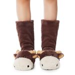 LEMZONE Cute Fuzzy 3D Animal Slipper Socks for Women, Warm Cozy Teen Girls Sherpa Slippers Funny House Socks with Grippers