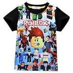 LQBNZQZ Boys' Roblo-xs T-Shirt Family Team Cartoon 3D Print Fashion Tops Tee Kids Summer Short Sleeve Games Tshirt (Black, 9-10 Years)