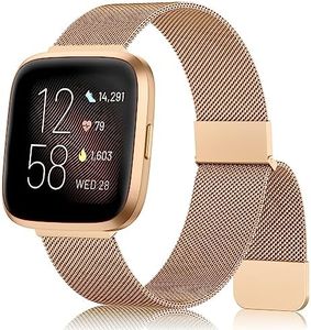 Leonids Metal Band Compatible with Fitbit Versa 2 Bands/Fitbit Versa Bands Women Men, Stainless Steel Mesh Loop Adjustable Magnetic Wristband Stylish Replacement Bracelet Strap for Fitbit Versa 2/Versa/Versa Lite/Versa SE Smartwatch (Rose Gold)