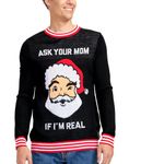 Men's Ask Your Mom If I'm Real Ugly Christmas Sweater - Funny Santa Sweater, Black, 3X-Large