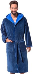 Morgenstern Peignoir Éponge Coton avec Capuche pour Homme Taille XL Bleu 2 Poches et Ceinture Doux, Absorbant et Confort,XL,Bleu