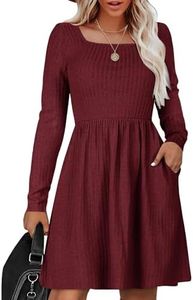 Zeagoo Womens Long Sleeve Dress Fall Dress 2024 Sweater Dresses Bodycon Dress Square Neck A Line Work Dress Wine Red XL