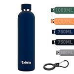 Exllena Insulated Water Bottles 1l with Clip, Double Wall Vacuum Drinks Bottle Keeps Drinks Cold 24 Hrs/Hot 12 Hrs, Stainless Steel Water Bottle BPA Free (Dark Blue)