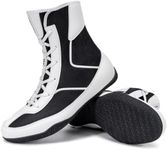 KEFUWU Wrestling Boxing Boots Wide for Men High Top Breathable Lightweight Non-Slip for Competition & Training(7 Men Wide, Black White)
