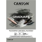 CANSON Graduate Mixed Media 200gsm A4 Paper, Double Sided: Grained And Smooth, Pad Glued Short Side, 30 Grey Sheets, Ideal for Student Artists