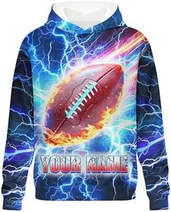 PoshWrap Boy Hoodies Custom Sweatshirt for Kids Teens - Personalized Sport Hooded Football Pullover with Pocket Gifts for Youth Dark Blue