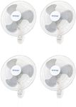 Hurricane Supreme 18" 90 Degree Oscillating Indoor Wall Mounted 3 Speed Plastic Blade Fan with Adjustable Tilt and Pull Chain Control, White (4 Pack)