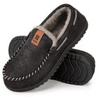 HomeTop Men's Moccasin Slippers Soft Faux Suede Plush Warm Lining Memory Foam Indoor House Shoes with Anti-Skid Sole (12, Black)