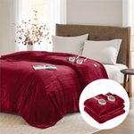 Degrees of Comfort Electric Blanket King Size, Dual Control W/Auto Shut Off, Large Fleece Heated Blanket for Bed, Machine Washable, Red, 104x﻿90