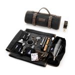 Barillio Bartender Kit Bag with Black Cocktail Shaker Set - Waxed Canvas, Traveling Bar Tools Bag with 17-Pc Cocktail Kit - Travel Mixology Bartending Kits - Mobile Bar Roll with Strap & Accessories