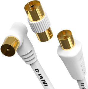 0.5m Long TV Aerial Right Angle with Plug Adapter - Coaxial Satellite Cable TV Antenna AV Lead M to M with RF Connector Coax Extension Gold -