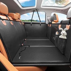 CIGAA Dog Car Seat Cover, Waterproof PU Leather Dog Hammock for Car Back Seat with Mesh Window & Dog Seat Belt, Anti-Scratch Hard Bottom Rear Seat Covers For Cars Trucks Suv