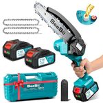 Seesii Mini Chainsaw Cordless 6 Inch with 2×4000mAh Batteries, Electric Saws for Tree Branches, Battery Powered Handheld Small Chain Saws for Limb Trimming Cutting,Gift for Men Dad Husband