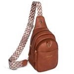 OSOCE Crossbody Bag for Women Leather Sling Belt Bag Small Shoulder Chest Bag Purses with Adjustable Guitar Strap Phone Cable Hole Fanny Pack Boho Style Cross Body Bags with for Ladies Shopping Travel