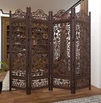 WoodCraftia Wooden Room Divider Partition - Foldable Wood Screen Separator for Living Room, Bedroom, Office, Restaurant || Lotus Design (4 Panel, Brown)