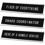 Suzile 3 Pcs Chaos Coordinator Fixer of Everything Desk of a Humble Genius Funny Desk Signs Novelty Nameplate Funny Office Decor Desk Plaque for Coworker Gift Office Supply Accessories, 10 x 2 Inch