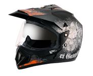 Vega Off Road Gangster ISI Certified Matt Finish Full Face Dual Visor with Peak Helmet for Men and Women Outer Clear Visor and Inner Smoke Sun Visor(Dull Black Orange, Size:L)