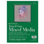 Strathmore 400 Toned Mix Media 300gsm Pad, 15 x 9x12 in Sheets, Foldover Cover - Glued 1 side, Ideal for Professionals & Students