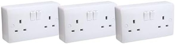 SHPELEC® Premium Curved Edge White Electrical Sockets Range - Convenient and Versatile Power Solution (2 Gang Socket + Back Box (3 Pack))