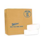 Real Deal | High Absorbent 3000 Sheets | Pack of 20 M Fold Tissue Paper | White Folded Towel Sheets 22.3 X 20.4 cm | 34 Gsm | Pure White
