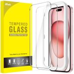 JETech Screen Protector for iPhone 15 6.1-Inch, Bubble Free, Tempered Glass Film with Easy Installation Tool, Case-Friendly, HD Clear, 2-Pack