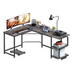 Ulifance L Shape Desk 175 * 135cm with Shelves Reversible Round Corner Computer Desk Gaming Table Workstation for Home Office Black Oak