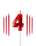 Red 4th Birthday Candles Set, Number 4 Candle with Red Long Candles, Birthday Candles for Cake, Birthday Candle, Cake Candles Cake Topper Decorations for Boys Girls Men Women Birthday Party Wedding